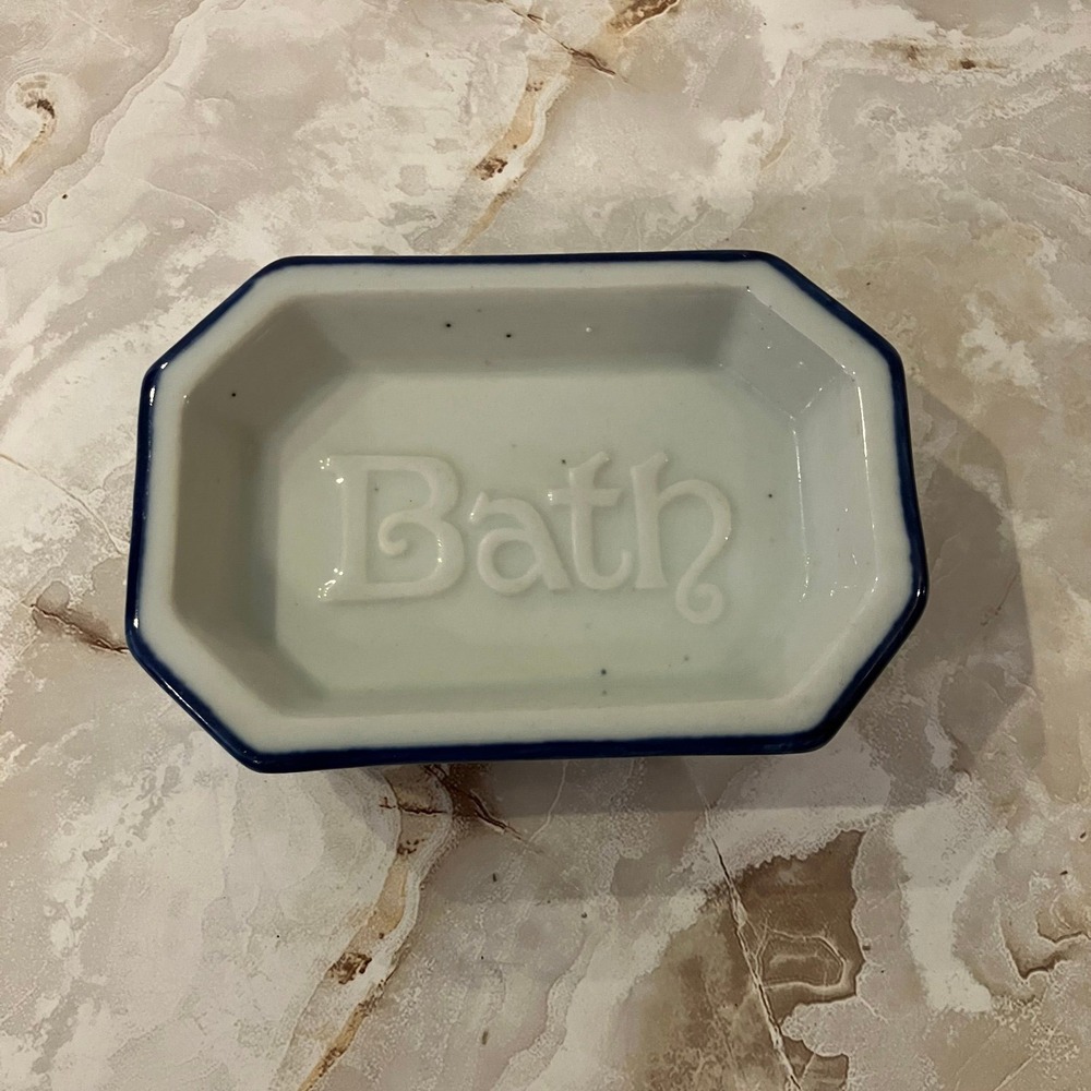 VTG Blue Floral BATH Soap Dish Ironstone 3.25"W 4.75"L Japan